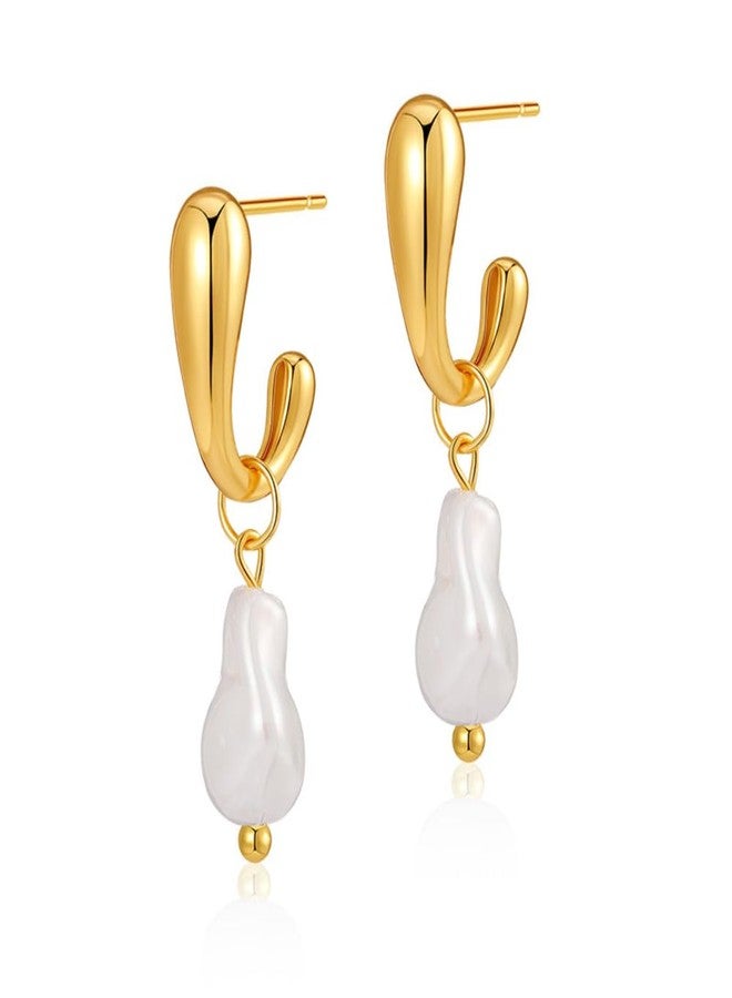 Aaishwarya Baroque Style Brass 18K Gold-Plated Pearl Earrings with Elegant Shell drop Beads Ear Buckle for Women & Girls - Image 2