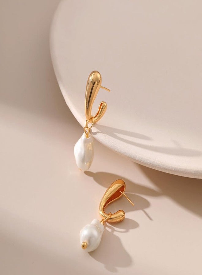 Aaishwarya Baroque Style Brass 18K Gold-Plated Pearl Earrings with Elegant Shell drop Beads Ear Buckle for Women & Girls - Image 4