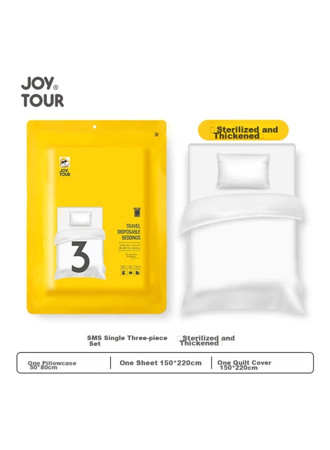 JOY TOUR Joytour Disposable Bedding Set Of Three Pieces, Sms-grade Sterilized, Thickened Duvet Cover, Pillowcases, Hotel Hygiene Barrier, Single Size - Image 1
