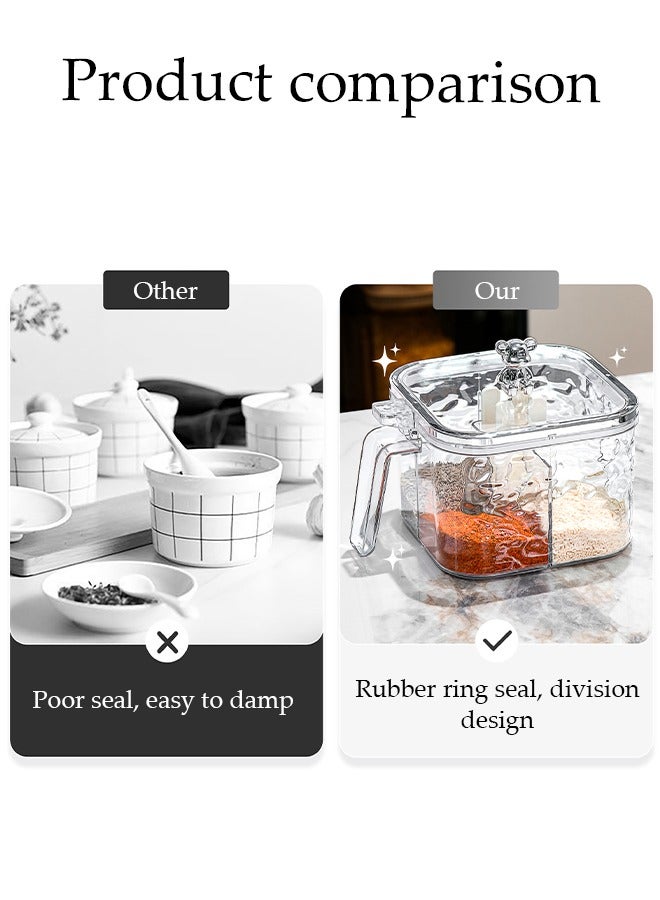 DUNISO 4 Compartment Seasoning Box, Household Transparent Plastic Spice Container, Kitchen Seasoning Bottle, Equipped With Four Spoons，Lids And Handle, Dustproof And Moisture Proof, Easy To Clean, Suitable For Home And Kitchen, 156 * 135 * 95mm - Image 2