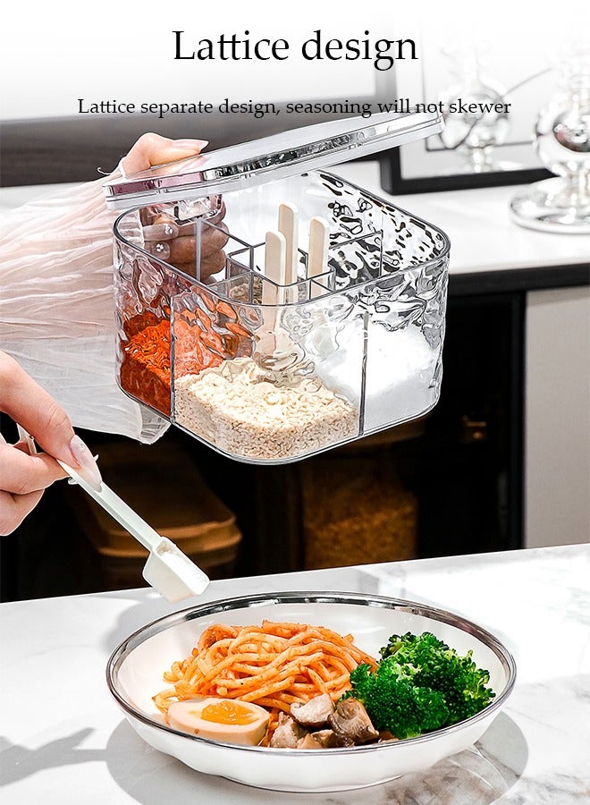 DUNISO 4 Compartment Seasoning Box, Household Transparent Plastic Spice Container, Kitchen Seasoning Bottle, Equipped With Four Spoons，Lids And Handle, Dustproof And Moisture Proof, Easy To Clean, Suitable For Home And Kitchen, 156 * 135 * 95mm - Image 4