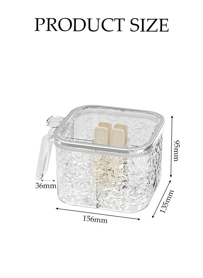 DUNISO 4 Compartment Seasoning Box, Household Transparent Plastic Spice Container, Kitchen Seasoning Bottle, Equipped With Four Spoons，Lids And Handle, Dustproof And Moisture Proof, Easy To Clean, Suitable For Home And Kitchen, 156 * 135 * 95mm - Image 3
