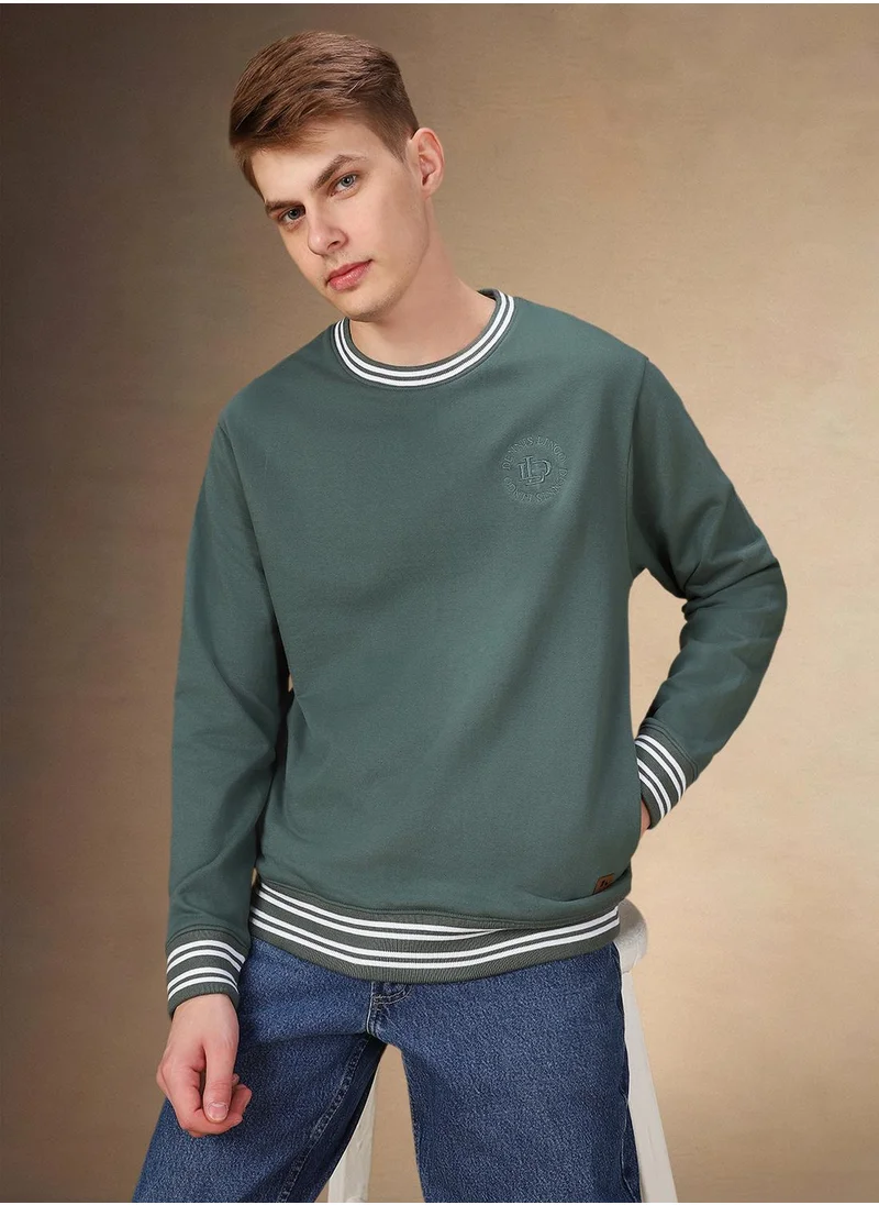 دينيس لينغو Men's Olive Polyester Blend Solid Regular Fit Sweatshirt