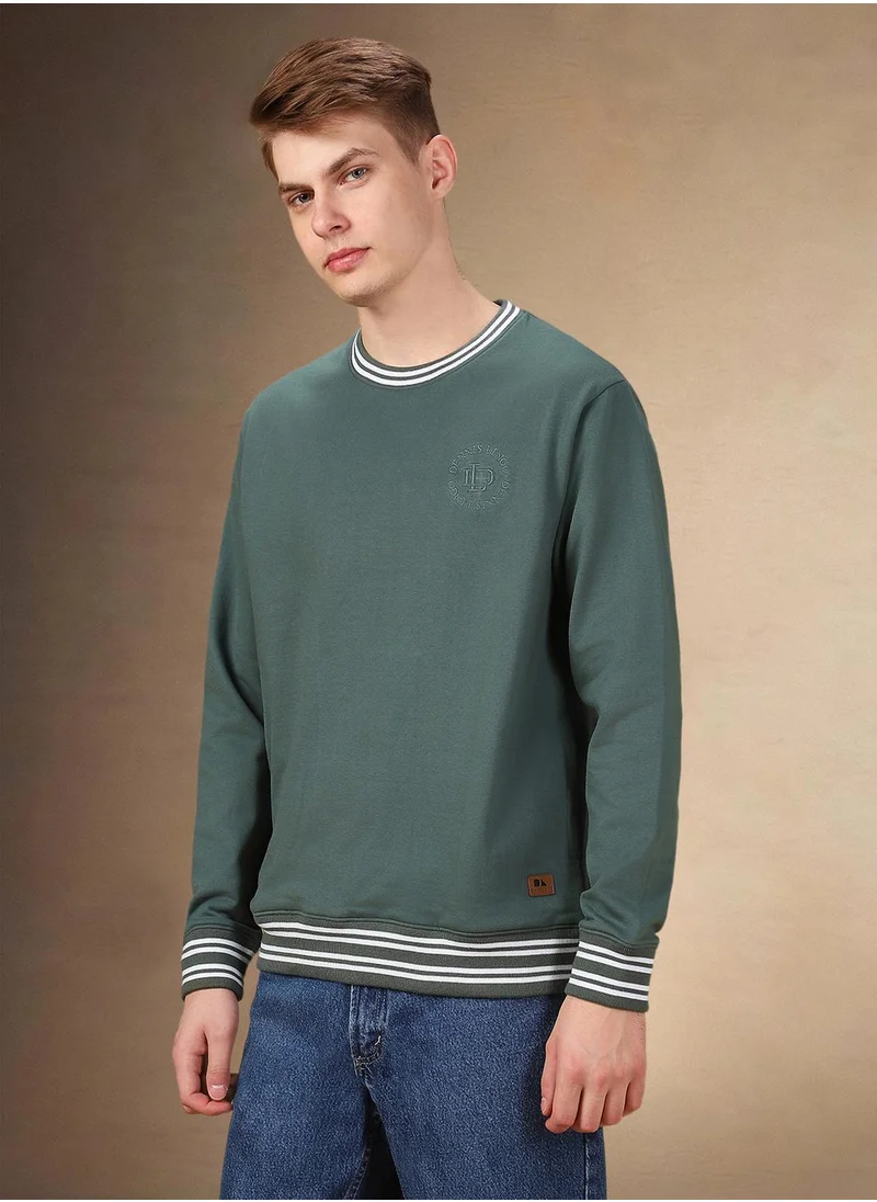 دينيس لينغو Men's Olive Polyester Blend Solid Regular Fit Sweatshirt