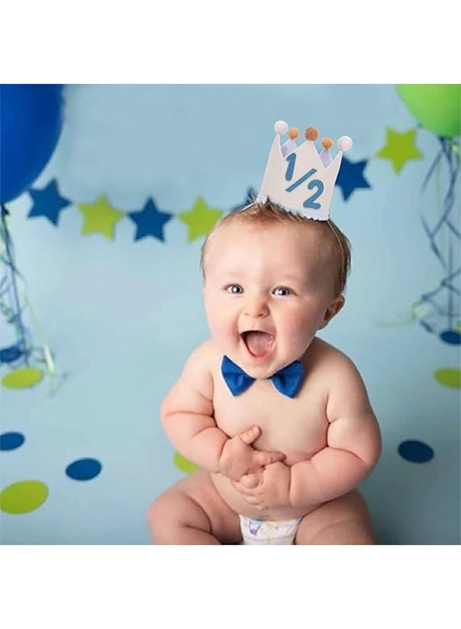 قبعة عيد ميلاد نصف سنوية للأولاد - تاج منتصف الطريق إلى عيد الميلاد الأول، زينة عيد ميلاد نصف سنوية من اللباد الأزرق الفاتح، قبعة احتفالية بمناسبة بلوغ الطفل ستة أشهر، دعامة تصوير للأولاد - Image 5
