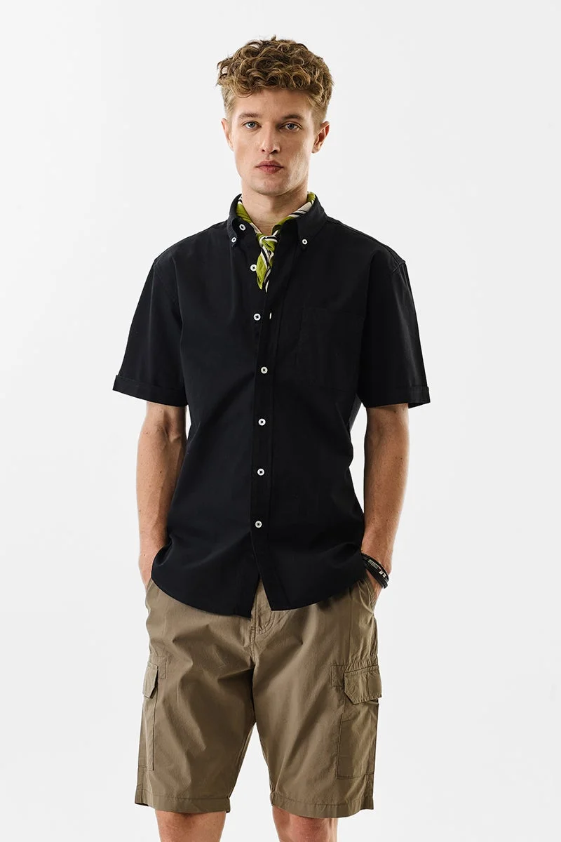 سنيتش Black Solid Half Sleeve Regular Fit Shirt
