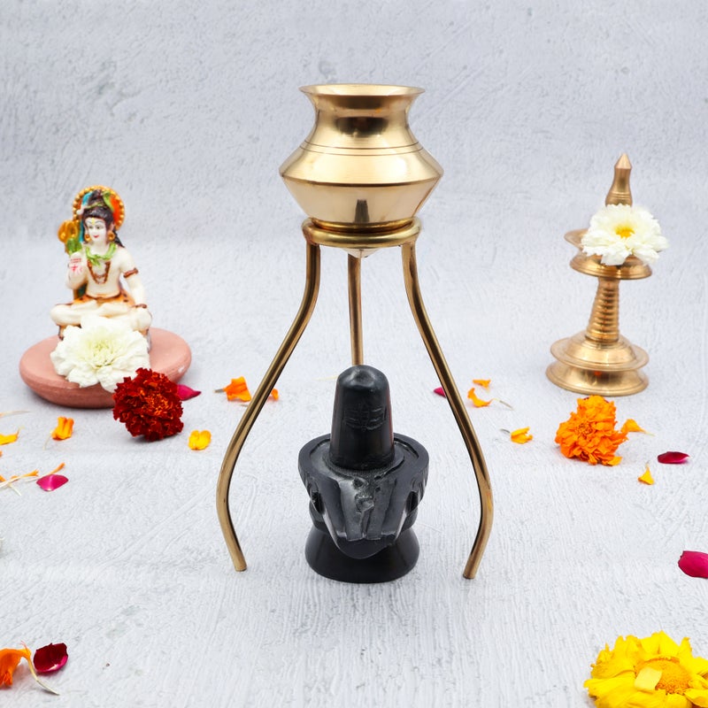 Brass Puja Tripai Stand with Lota for Shivlingam