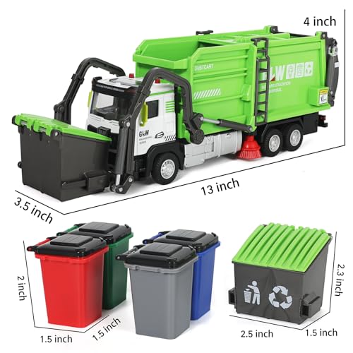 GLW Toddlers Garbage Truck Toys Kids Trash Truck Toy Set Medium Size Alloy Inertia Driving Simulation Model Sound and Light - Image 5