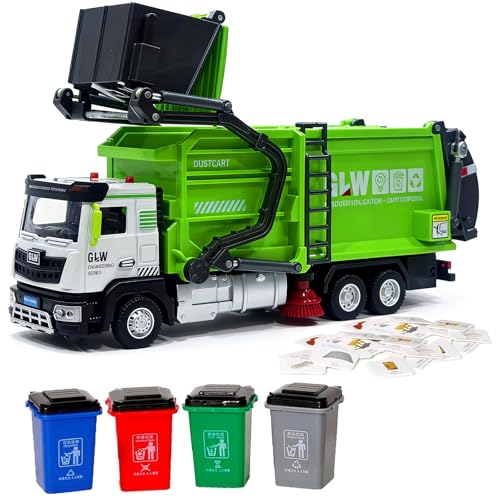 GLW Toddlers Garbage Truck Toys Kids Trash Truck Toy Set Medium Size Alloy Inertia Driving Simulation Model Sound and Light - Image 1