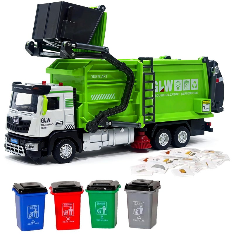 GLW Toddlers Garbage Truck Toys Kids Trash Truck Toy Set Medium Size Alloy Inertia Driving Simulation Model Sound and Light - Image 3