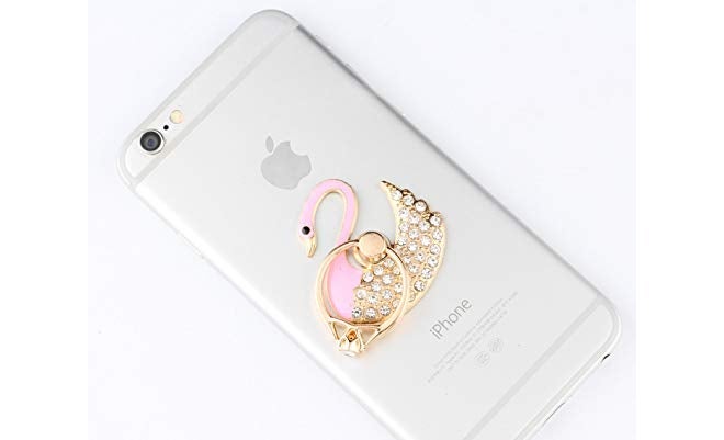 KolorFish Luxury Universal Mobile Holder Stand, 3D Ring Finger Grip for Mobile Tablet (Swan Bling Light Pink) - Image 4
