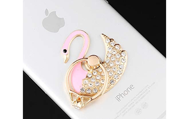 KolorFish Luxury Universal Mobile Holder Stand, 3D Ring Finger Grip for Mobile Tablet (Swan Bling Light Pink) - Image 3