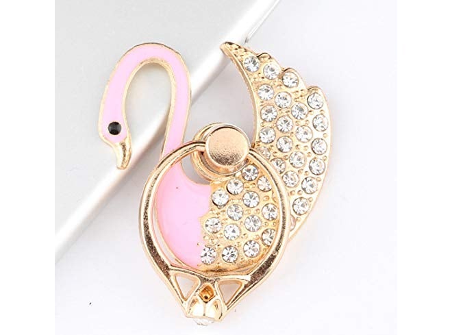 KolorFish Luxury Universal Mobile Holder Stand, 3D Ring Finger Grip for Mobile Tablet (Swan Bling Light Pink) - Image 2