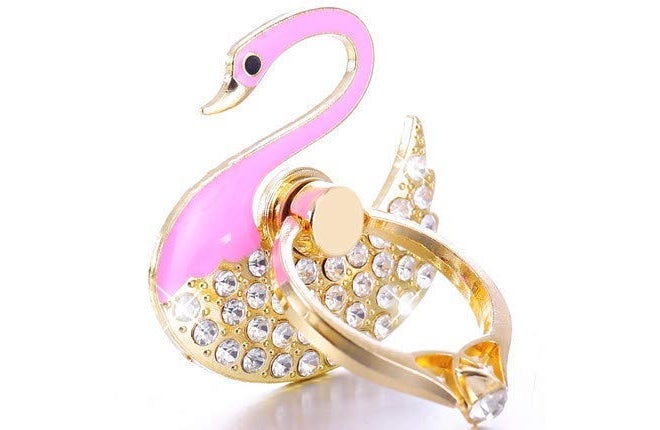 KolorFish Luxury Universal Mobile Holder Stand, 3D Ring Finger Grip for Mobile Tablet (Swan Bling Light Pink) - Image 1