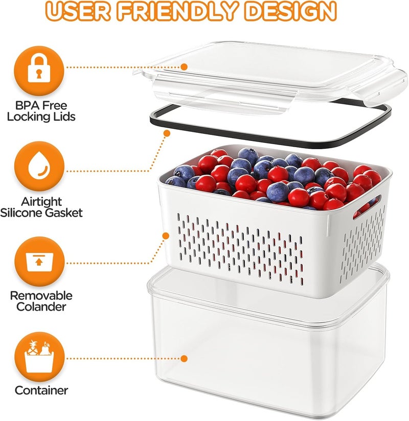 Winproper 5-Pack Fruit Storage Containers with Removable Colanders - Leakproof Fridge Organizer Bins - Image 4