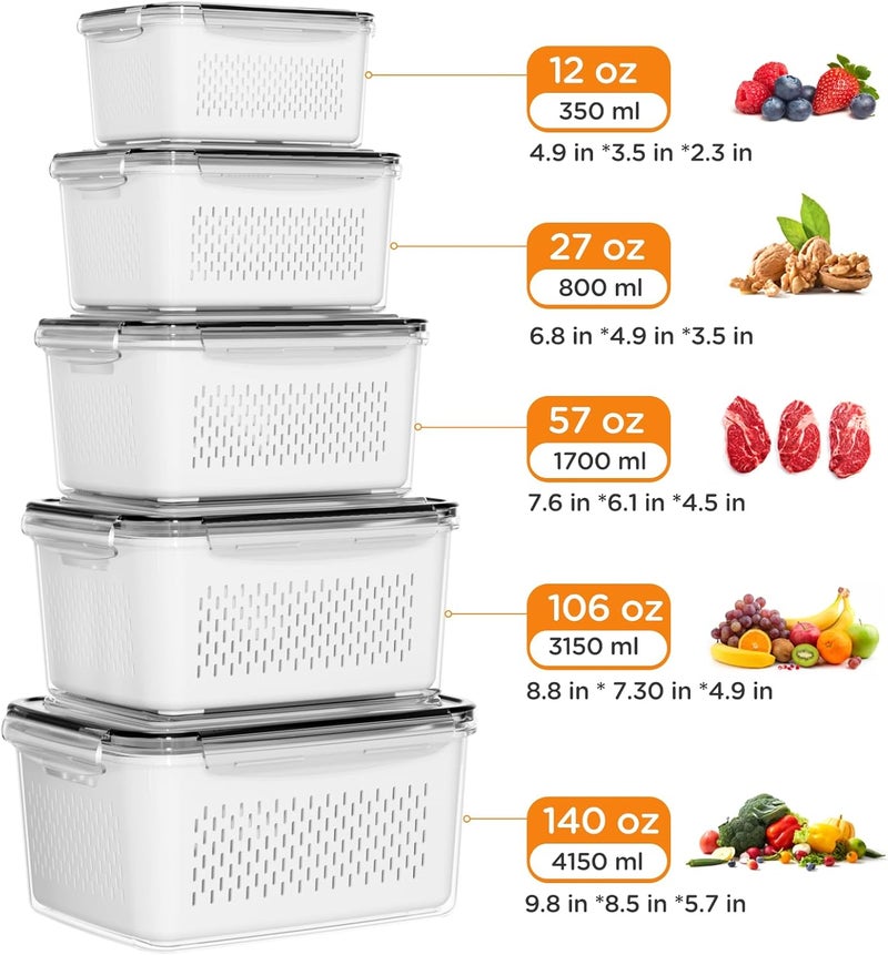 Winproper 5-Pack Fruit Storage Containers with Removable Colanders - Leakproof Fridge Organizer Bins - Image 5