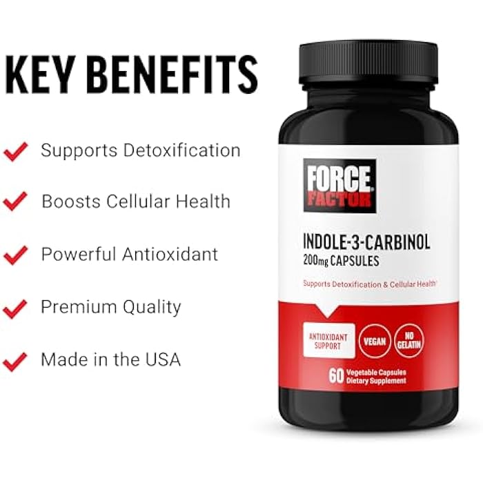 Force Factor مكمل فوس فاكتور إندول 3 كاربينول 200 ملغ للتخلص من السموم ومضاد للأكسدة، للتخلص من السموم للرجال والنساء مع مضادات الأكسدة، جرعة مدروسة سريرياً، نباتي، بدون جيلاتين، 60 كبسولة - Image 2
