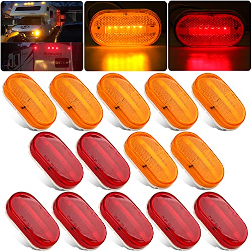 Partswcgg 14Pcs 4 Inch Rectangle Led Trailer Marker Lights w/Reflex Lens, 2x4 LED Trailer Clearance Side Marker Lights 6 LED Surface Mount for Truck RV Camper Motorhome Clearance Running Lights(7 Amber+ 7 Red) - Image 1