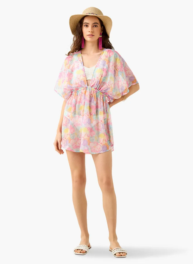 Splash FAV Floral Print Cover-Up with Tie-Up Detail