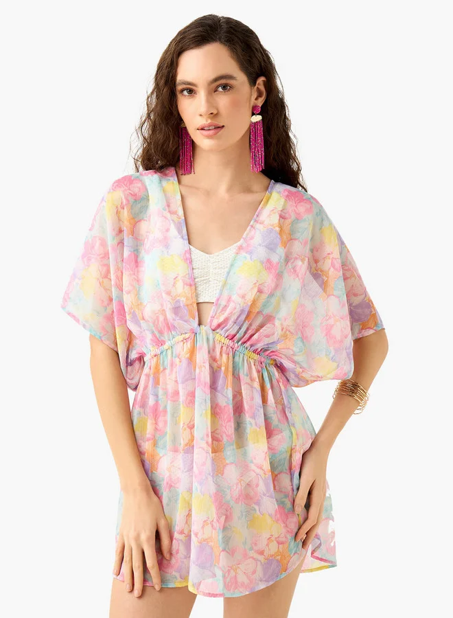 Splash FAV Floral Print Cover-Up with Tie-Up Detail