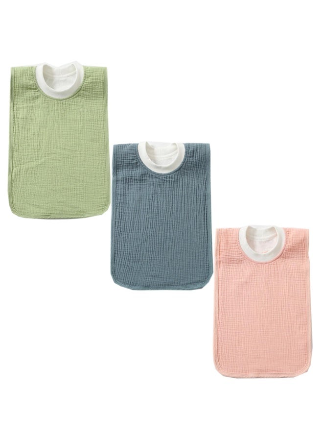 Muslin Baby Bibs Set of 3, Full Coverage Pullover Style, 51x27cm, Sage Green, Grey & Pink - Image 1