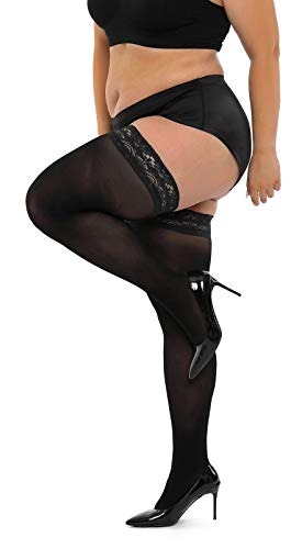 HONENNA Semi Sheer Stay Up Lingerie Plus Size Thigh High Stockings Lace Top Pantyhose for Women - Image 1