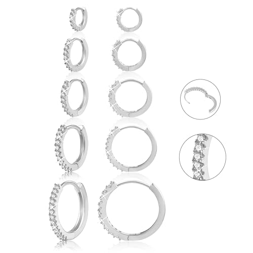 ALEXCRAFT Small 925 Sterling Silver Hoop Earrings for Women- Huggie Cartilage Earring Set Cute Mini Thin Tragus Hoops Multiple Piercings Aretes Earrings Women Trendy 5 Pairs(8/10/12/14/16) mm - Image 1