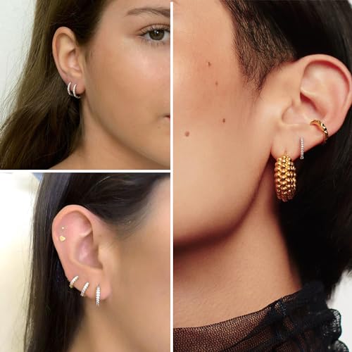 ALEXCRAFT Small 925 Sterling Silver Hoop Earrings for Women- Huggie Cartilage Earring Set Cute Mini Thin Tragus Hoops Multiple Piercings Aretes Earrings Women Trendy 5 Pairs(8/10/12/14/16) mm - Image 3