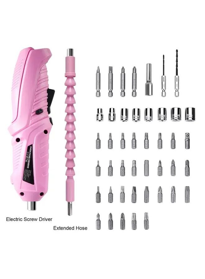 47 Pcs Pink Cordless Electric Screwdriver Set USB Rechargeable Metal Body Drill Bits - Image 4