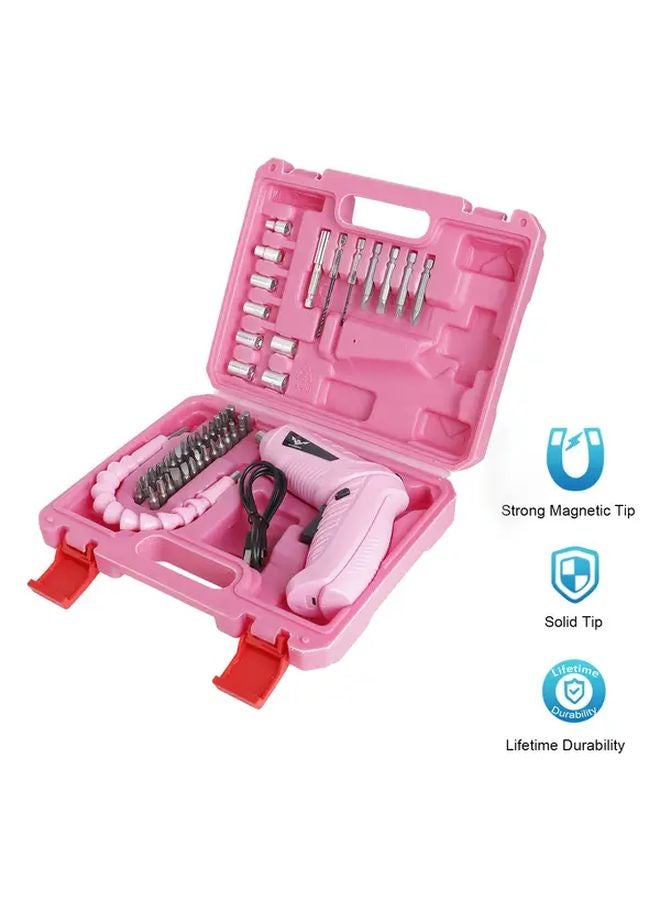 47 Pcs Pink Cordless Electric Screwdriver Set USB Rechargeable Metal Body Drill Bits - Image 5