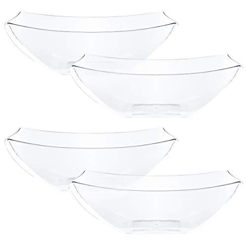 PLASTICPRO Disposable 64 ounce Square Serving Bowls Party Snack or Salad Bowl Large Plastic Crystal Clear Pack of 4