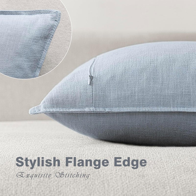 Foindtower Pack of 2, Decorative Linen Soild Throw Pillow Covers Soft Accent Euro Cushion Case Boho Farmhouse Pillowcase for Chair Couch Sofa Bedroom Living Room Home Decor 18 x 18 Inch Sky Blue - Image 3