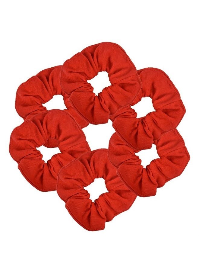 Motique Accessories 6 Pack Large Solid Scrunchies Hair Elastics-Red  - Image 1