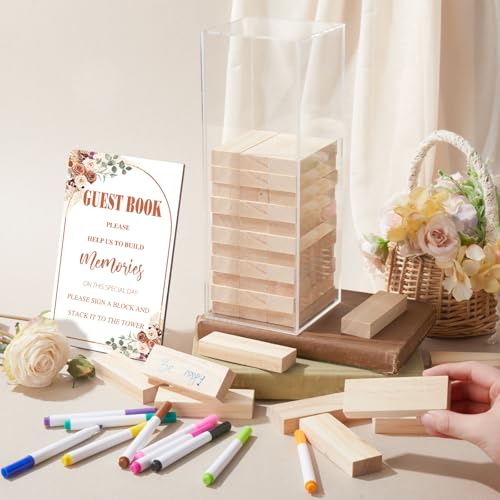 Beeveer 80 Pcs Wedding Guest Book Alternative Wooden Block Guest Book for Wedding Sign in Bridal Shower Decoration 54 Pcs Wooden Block Bridal Shower Game for Sign in ReceptionRustic - Image 3