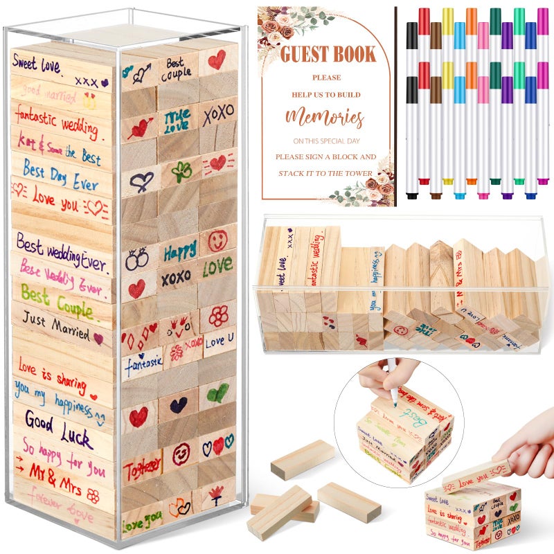 Beeveer 80 Pcs Wedding Guest Book Alternative Wooden Block Guest Book for Wedding Sign in Bridal Shower Decoration 54 Pcs Wooden Block Bridal Shower Game for Sign in ReceptionRustic - Image 2