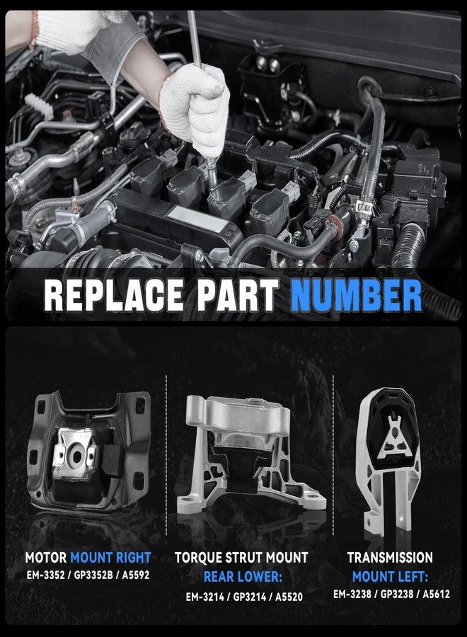 DOFOCH Engine Motor Mount Kit for Ford Escape 2013-2016 1.6L, for Ford Escape 2017-2019 1.5L Automatic Transmission Replace OE# A5520 A5612 A5592 3352 3214 3238 - Image 3