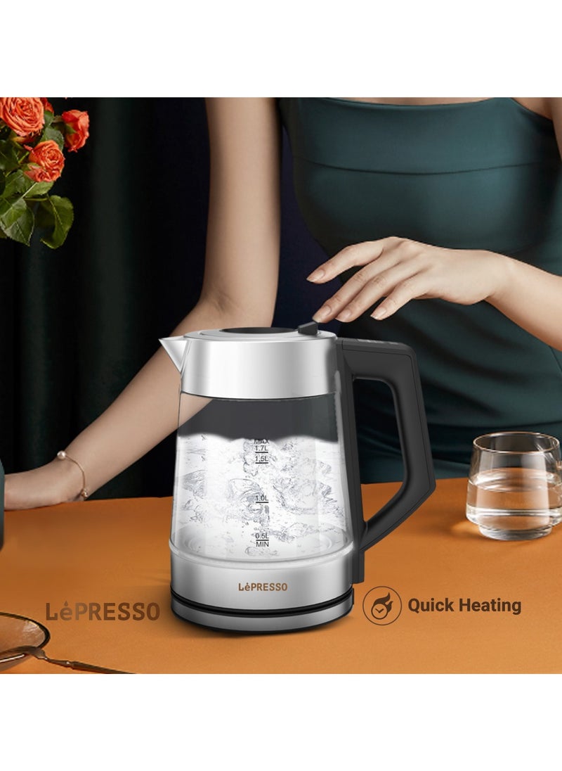 LePRESSO Multi-Temperature Illuminated Glass Kettle 1.7L Power 2200W /Power Plug - UK 3-Pin Plug / Quick Heating / Boil Dry Protection / Keep Warm Option / Temperature Control / Intuitive Control Panel - Black  - Image 2