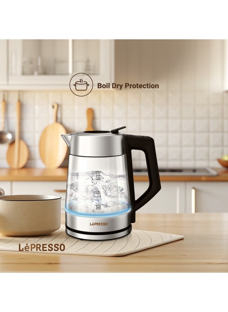 LePRESSO Multi-Temperature Illuminated Glass Kettle 1.7L Power 2200W /Power Plug - UK 3-Pin Plug / Quick Heating / Boil Dry Protection / Keep Warm Option / Temperature Control / Intuitive Control Panel - Black  - Image 4