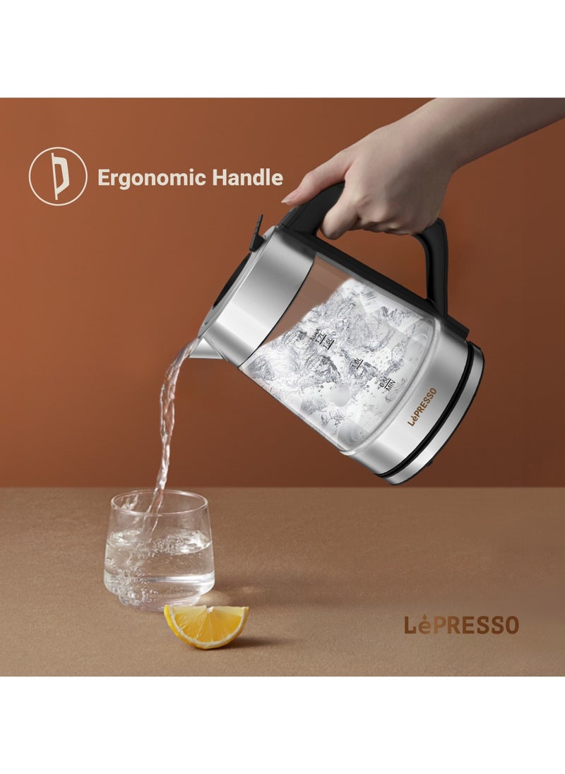 LePRESSO Multi-Temperature Illuminated Glass Kettle 1.7L Power 2200W /Power Plug - UK 3-Pin Plug / Quick Heating / Boil Dry Protection / Keep Warm Option / Temperature Control / Intuitive Control Panel - Black  - Image 5
