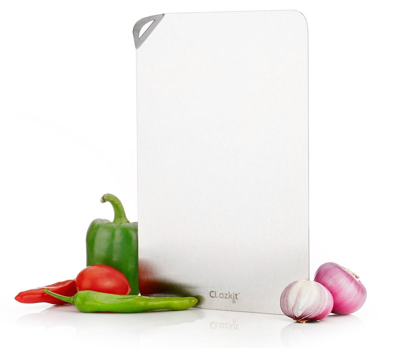 Clazkit Regular Stainless Steel Chopping Cutting Board Vegetable,Fruit,Bread & Meat Durable Safe & Heavy Duty(207 x 310 x 1mm) - Image 3
