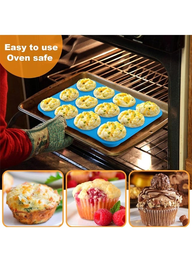 جيه زد اس صينية مافن سيليكون من JZS، 12 كوبًا من قوالب الكب كيك السيليكونية العادية، سيليكون غير لاصق رائع لصنع كعكات المافن والتارت والخبز - خالية من مادة BPA وآمنة للاستخدام في غسالة الأطباق (أزرق) - Image 3