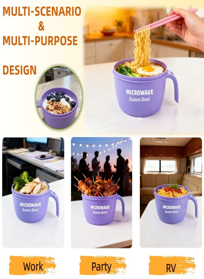 Layron Ramen Cooker Bowl - 45 oz Microwaveable Noodle Bowl Ramen in few Minutes- BPA Free and Dishwasher Safe Set with Chopsticks Perfect for Dorm, Small Kitchen, or Officee (purple) - Image 3