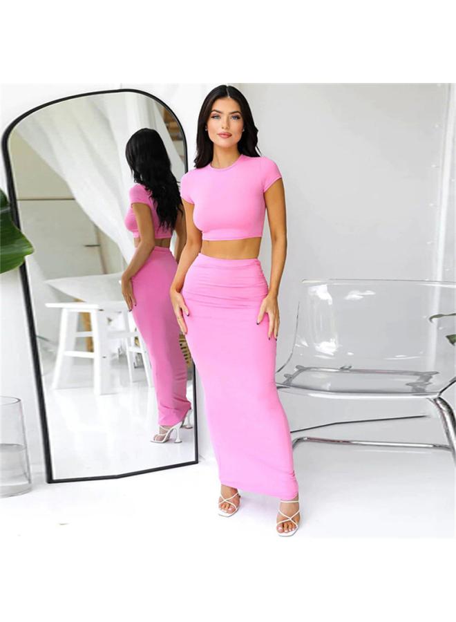 European And American Style Spring And Summer New Women's Short Navel T-shirt High Waist Hip Skirt Casual Suit