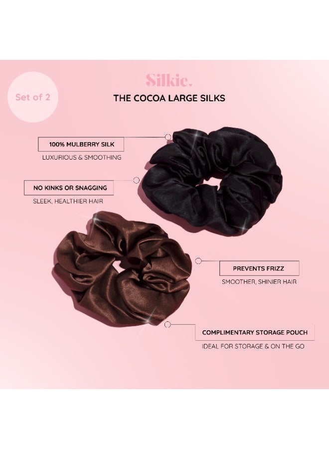 Silkie x2 Oversized Mulberry Silk Scrunchies – Soft No-Crease Hair Ties for Everyday Wear (Cocoa) - Image 2