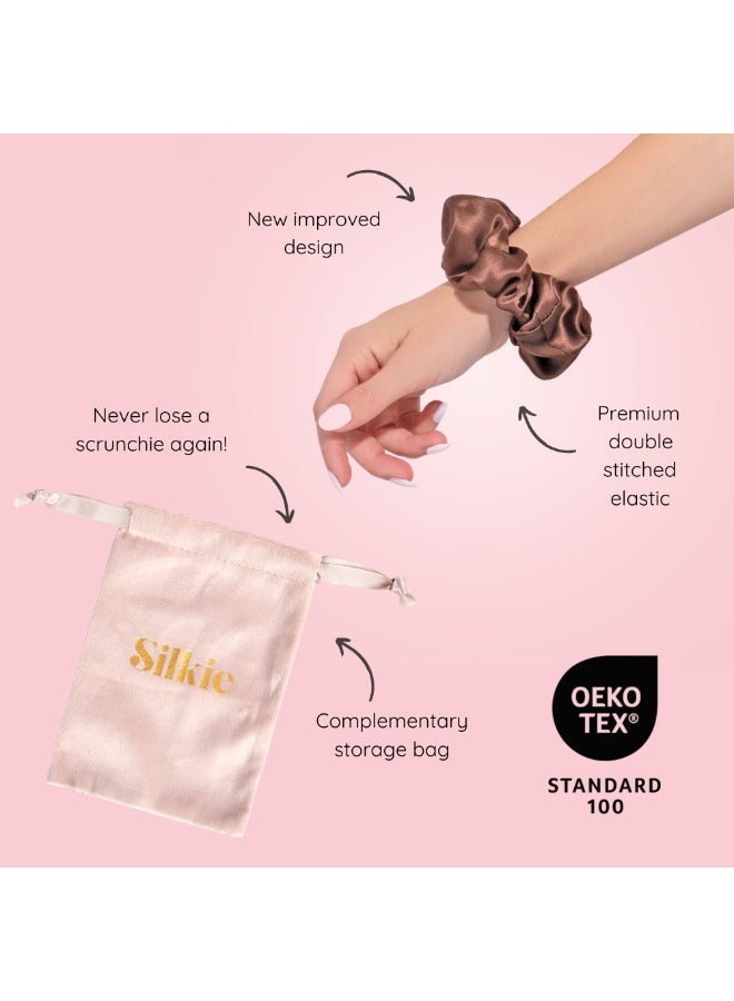 Silkie x2 Oversized Mulberry Silk Scrunchies – Soft No-Crease Hair Ties for Everyday Wear (Cocoa) - Image 4