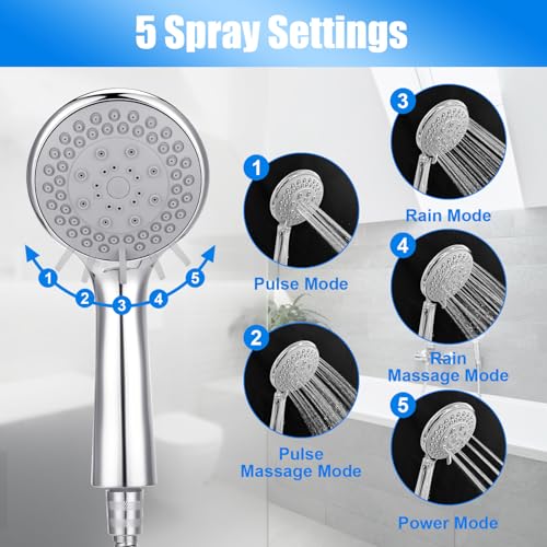 LifHap Detachable Handheld Shower Head with Hose - High pressure 5 Functions Showerheads Hand Held Shower Heads,Extra Long 4.7 ft. Stainless Steel Hose and Holder. - Image 2