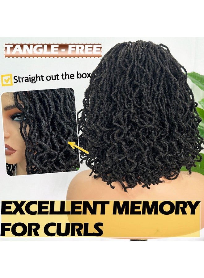 SOKU Short Curly Faux Locs Lace Frontal Wig 12 Inch Natural Black 4X4 Large Parting Space Twist Dreadlock Wigs For Balck Women Afro Curly Braided Synthetic Wig - Image 3