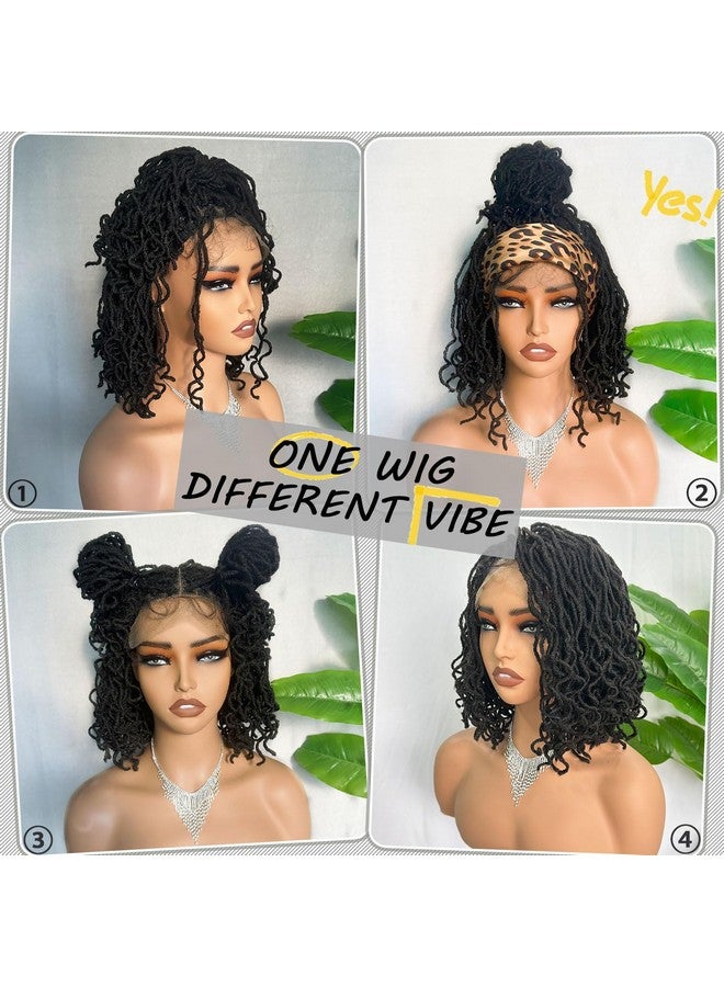 SOKU Short Curly Faux Locs Lace Frontal Wig 12 Inch Natural Black 4X4 Large Parting Space Twist Dreadlock Wigs For Balck Women Afro Curly Braided Synthetic Wig - Image 5