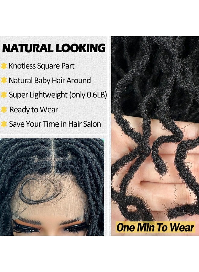 SOKU Short Curly Faux Locs Lace Frontal Wig 12 Inch Natural Black 4X4 Large Parting Space Twist Dreadlock Wigs For Balck Women Afro Curly Braided Synthetic Wig - Image 4