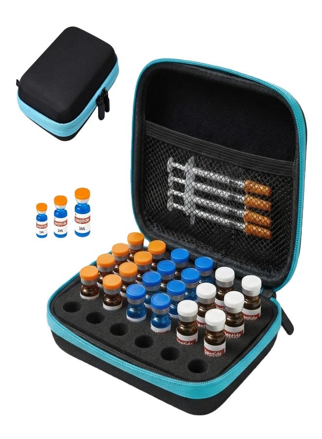 lyvantha Peptide Vial Case for Fridge, 30 Slots Insulin Fridge Holder Storage Case–Fits 1-3ml Vials for Peptide, Insulin and GLP-1 Storage, Black and Blue Zipper - Image 1